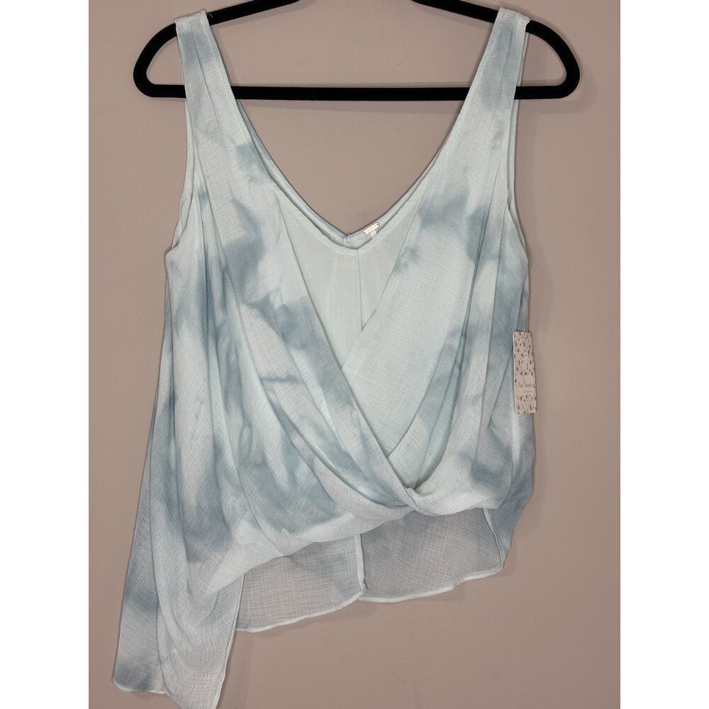 Free People Sea Wrap Tank Top Ocean Blue Chiffon Layered Asymmetrical Women's XS